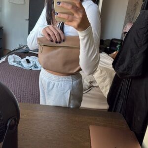 Cuyana Tan Leather Zip Pouch - Women's Clutch